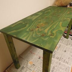 机 ハンドメイド 大工 手仕事 オスモカラー グリーン 引き出し付 中古の画像