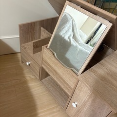 ドレッサー ローテーブル コンパクト 1台3役 鏡台 コスメ収納台 幅80CMの画像