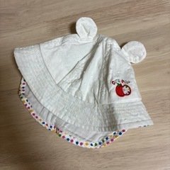 西松屋ベビー帽子新生児女の子42cm日除けりんごカラフルドットホワイト白くま耳付の画像