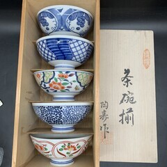 N331　未使用 有田焼 陶寿窯 錦絵変わり 茶碗 5客揃 染錦...