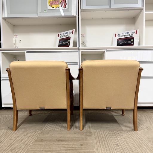 【美品‼️】高級♪ カリモク家具 1人掛けソファ 2脚セット アームチェア コロニアル ラタン 椅子 イス ぬ布製ブラウン♪