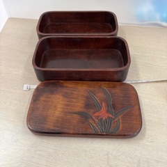 【珍品/新宮町】お弁当箱　2段　木製　レトロ　かわいいの画像