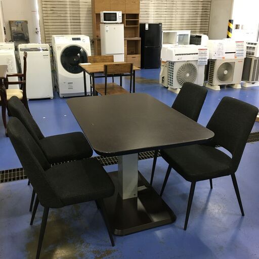 ★リユースのサカイ横浜南店★YM1460  ダイニングテーブルセット４人用 ブラック W120×D75×H56～72 クリーニング済み