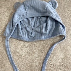 くま耳　ベビー帽子　ボンネット　くすみブルー