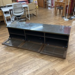 S223 ⭐ ガラスロングローボード テレビボード 上開きタイプ 大容量 ブラウン 幅180cm USED の画像