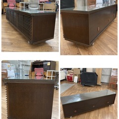 S223 ⭐ ガラスロングローボード テレビボード 上開きタイプ 大容量 ブラウン 幅180cm USED の画像