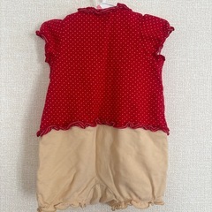 赤い水玉模様ロンパース 80 ミキハウスの画像