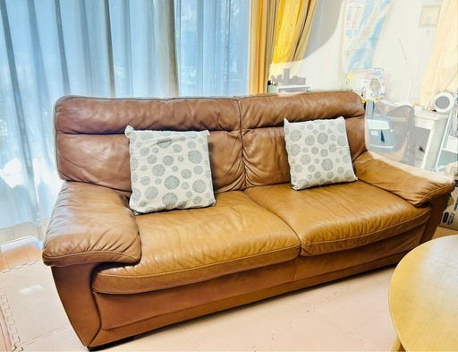 ニトリ 3人掛け本革ソファ　キャメル