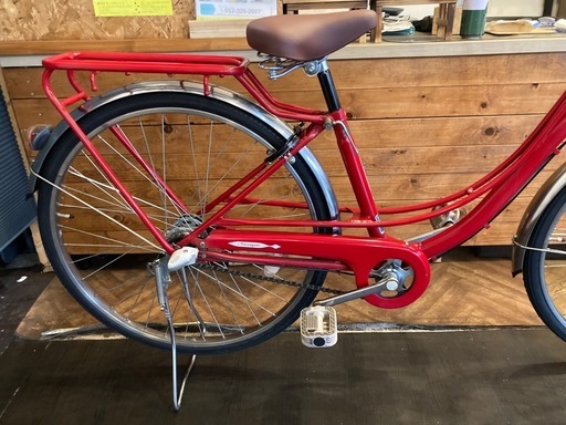 【前後タイヤ・チューブ新品！】 LEDオートライト　内装3段　26インチ自転車　レッド