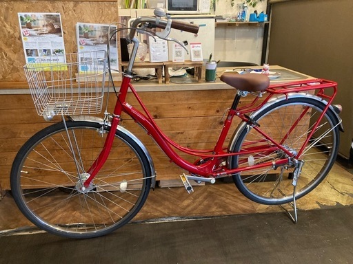 【前後タイヤ・チューブ新品！】 LEDオートライト　内装3段　26インチ自転車　レッド