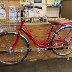【前後タイヤ・チューブ新品！】 LEDオートライト　内装3段　26インチ自転車　レッドの画像