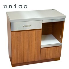 ◯unico ウニコ ストラーダ キッチンカウンター 食器棚 調理台 スライド棚 レンジ台 天然木 北欧 STRADA 900mm 中古品■ジモティ姫路の画像
