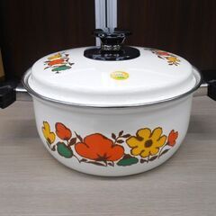 未使用 当時物 ホーロー鍋 両手鍋 20㎝ 昭和レトロ 花柄 TOKI FRIEND ニッポリア NIPPONIA オレンジ系 苫小牧西店の画像