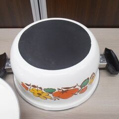 未使用 当時物 ホーロー鍋 両手鍋 20㎝ 昭和レトロ 花柄 TOKI FRIEND ニッポリア NIPPONIA オレンジ系 苫小牧西店の画像