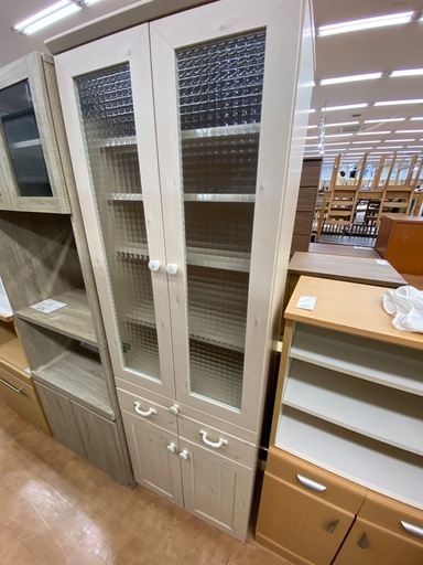 【来店いただける方限定】　食器棚　2枚扉　程度B   ナチュラル　【トレファク摂津店】