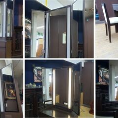 I35　美品　丸藤　照明付き　三面鏡ドレッサー＆椅子セットの画像