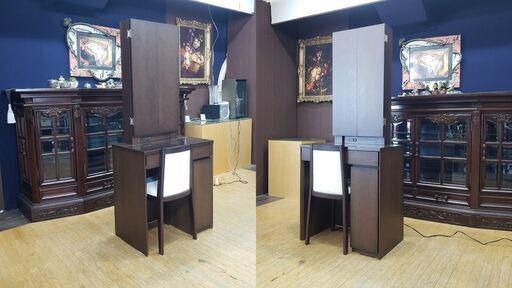 I35　美品　丸藤　照明付き　三面鏡ドレッサー＆椅子セット