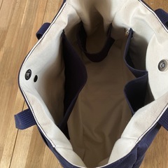 【ハンドメイド】帆布トートバッグ 肩がけ 紺色 ネイビー ペットボトルホルダー付き0924の画像