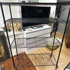 棚・シェルフ　色：ブラック　高さ167cm　横121.5cm　奥行56cm　中古品の画像