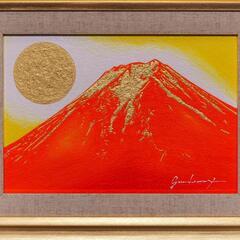 肉筆油絵●富士吉田からの金の赤富士山●がんどうあつし直筆絵画SM油彩額装品の画像