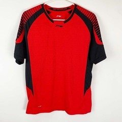 リーニン 半袖 ゲームシャツ L レッド LI-NING バドミントンウェアの画像