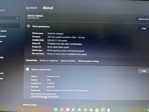 Acer Aspire 5 (第12世代 Core i3 / 8GB RAM / 256GB SSD) 状態は良好で、不具合はありませ