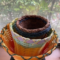 クラフトバンド鉢カバー　3点セット　ハンドメイド カゴ インテリア バスケットの画像