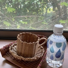 クラフトバンド編み　コーヒーカップ一式　箕　布草履のおまけ付の画像