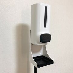 TAKASYOU 検温消毒ディスペンサー MKKS-280ホワイト美品 自動温度測定消毒器 容量1.2L ブラックスタンド付き オートディスペンサーの画像