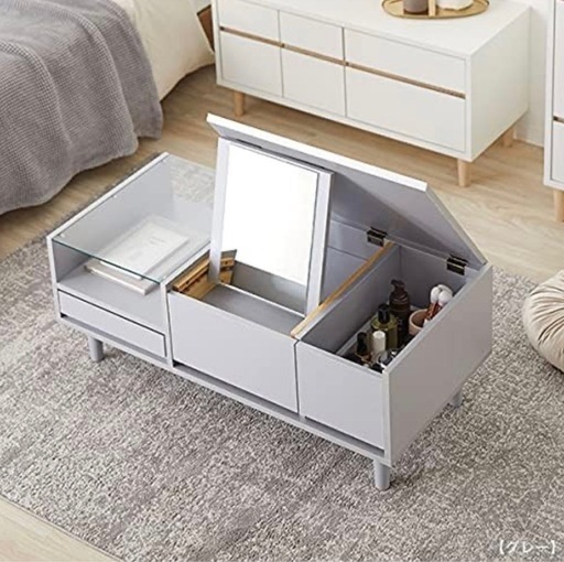 LOWYA ローテーブル ドレッサー 引き出し付き 化粧台 ミラー 収納 ホワイト