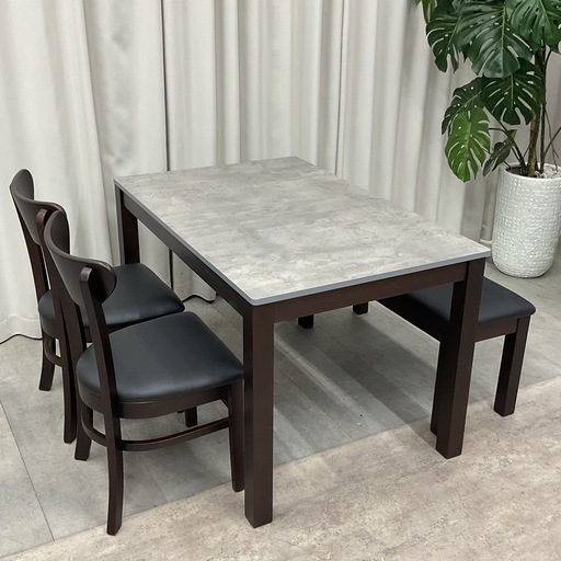 KI-36【新入荷　アウトレット品】ホーク115 メラミントップ　ベンチダイニング４点セット　グレー×黒