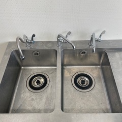 ステンレス 二槽シンク KAKUDAI 水栓　業務用シンクの画像