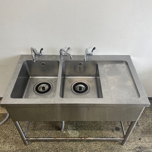ステンレス 二槽シンク KAKUDAI 水栓　業務用シンク