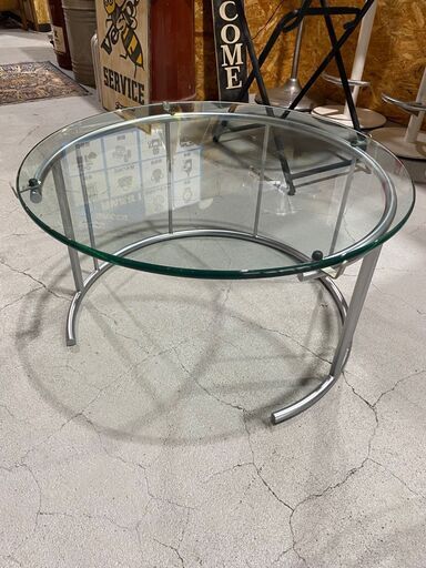 F25★HUKLA フクラ★ガラスローテーブル TMRシリーズ MHサイズ スチールフレーム W70cm 丸型 日本フクラ