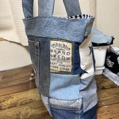 デニムリメイク　迷彩×星トートバッグ肩掛けタイプの画像