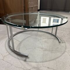 F25★HUKLA フクラ★ガラスローテーブル TMRシリーズ Mサイズ スチールフレーム W70cm ラウンド 日本フクラの画像