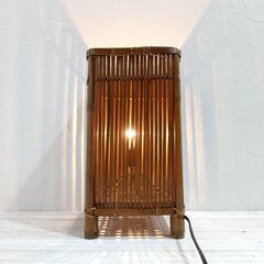C0EW0216 竹細工/ 行燈ランプ/ あんどんランプ/ 竹編み/ 四角型/ 照明/ 和風/ インテリア/ ライト/ アンティーク/ レトロ/ 和室 C0EW0216の画像