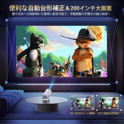 【新品】プロジェクター Android 天井投影 自動台形補正 HiFiスピーカー 回転