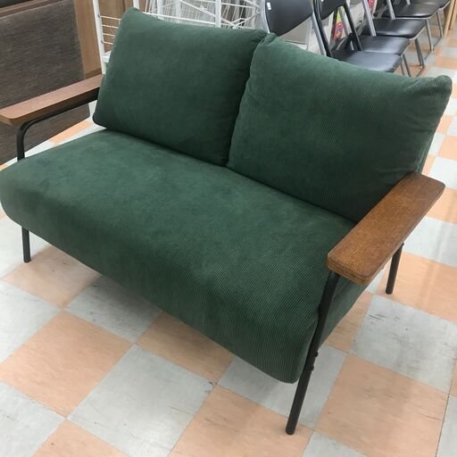 【ジャングルジャングル石川金沢店】  ソファー2人用 アンティーク調/ダークグリーン W134×D70×H80 クリーニング済み