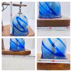 【‼️✨最終値下げ✨‼️】アンティーク調 テーブルランプ 木製台座 × 青ガラスシェード💡簡易清掃・動作確認済み❗️の画像