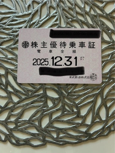 東武鉄道　株主優待乗車証 2025年12月31日まで