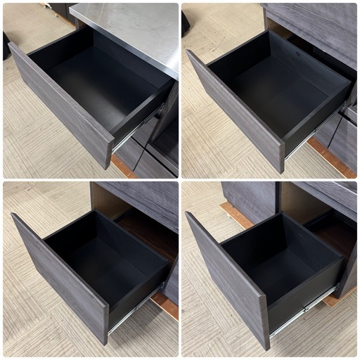 【超美品‼️】大川家具 90cm幅キッチンカウンター ミドルレンジボード 食器棚 収納家具 天板ステンレス 木目調ブラック♪