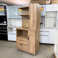 【超美品‼️】大川家具 90cm幅キッチンボード 食器棚 収納家具 日本製 木目調ブラウン♪の画像