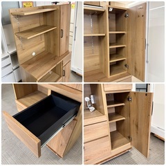 【超美品‼️】大川家具 90cm幅キッチンボード 食器棚 収納家具 日本製 木目調ブラウン♪の画像