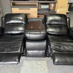 おしゃれ 電動リクライニングソファ エレガント両 3人掛け レザーソファ、幅190cm Used/美品の画像