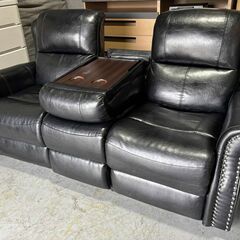 おしゃれ 電動リクライニングソファ エレガント両 3人掛け レザーソファ、幅190cm Used/美品の画像