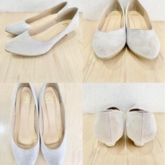 パンプス グレー ローヒール 低め 灰色 靴の画像