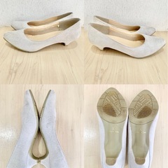パンプス グレー ローヒール 低め 灰色 靴の画像