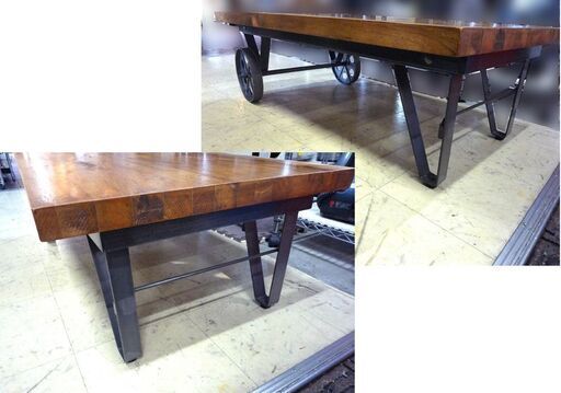 ローテーブル インダストリアル調 車輪付き 天板 約110cm×約60.5cm テーブル 座卓 センターテーブル 札幌市東区 新道東店