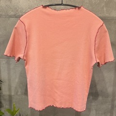 GU リブバイカラーメローコンパクトT 半袖 M ピンク　レディース　無地の画像